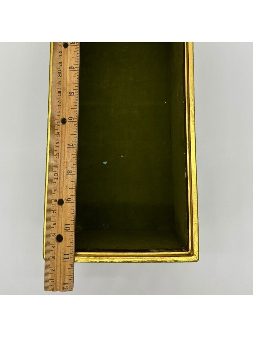 Vintage Faberge Avocado Green Velvet Box Mid Century Riser Storage Container 70s - Picture 8 of 10